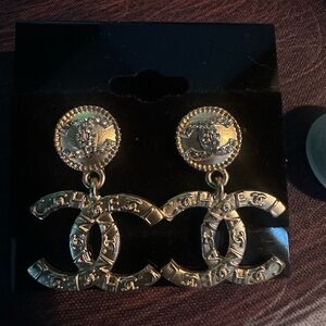 Gold Designer Logo Earrings